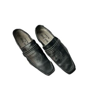 Vtg Back Stage by Skechers 69506 Men 11 Black Leather Loafers Crest Y2K Grunge